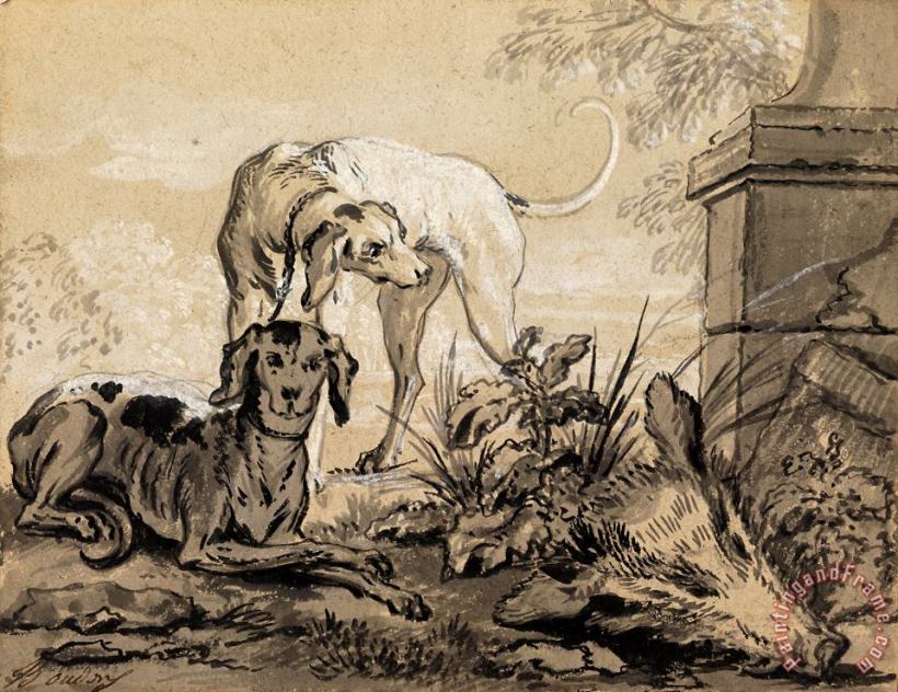 Jean Baptiste Oudry After The Hunt Two Hounds Beside a Boar's Head Art Painting