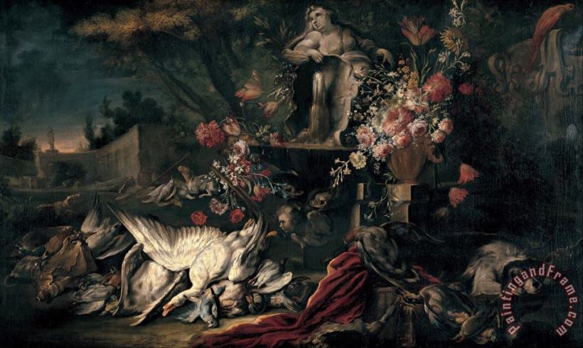 Death Nature with Shooting Gear And Flowers I painting - Jean Baptiste Oudry Death Nature with Shooting Gear And Flowers I Art Print
