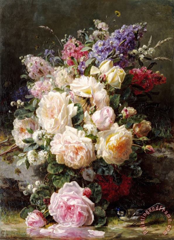Jean Baptiste Robie Still Life with Roses Art Print