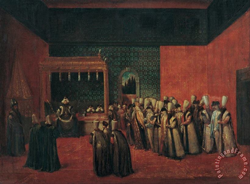 Sultan Ahmet III Receiving a European Ambassador painting - Jean Baptiste Vanmour Sultan Ahmet III Receiving a European Ambassador Art Print