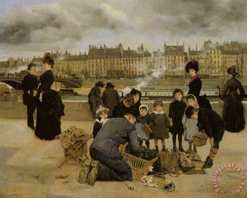 Jean Beraud Children with a Toy Seller on The Quai Du Louvre Art Painting