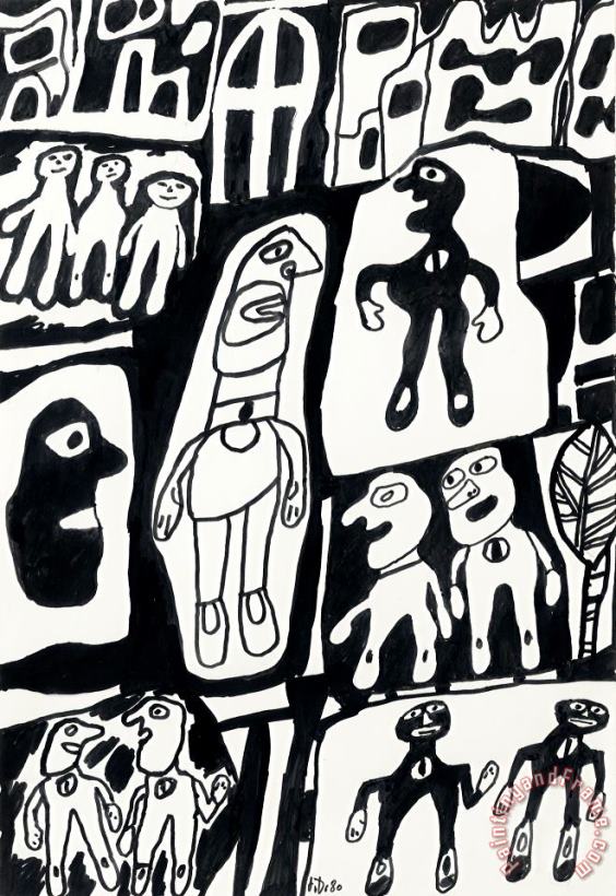 Jean Dubuffet Site Avec 12 Personnages Art Print