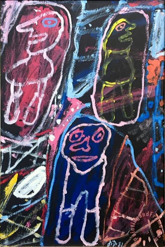 Site Avec 3 Personnages I, 1981 painting - Jean Dubuffet Site Avec 3 Personnages I, 1981 Art Print