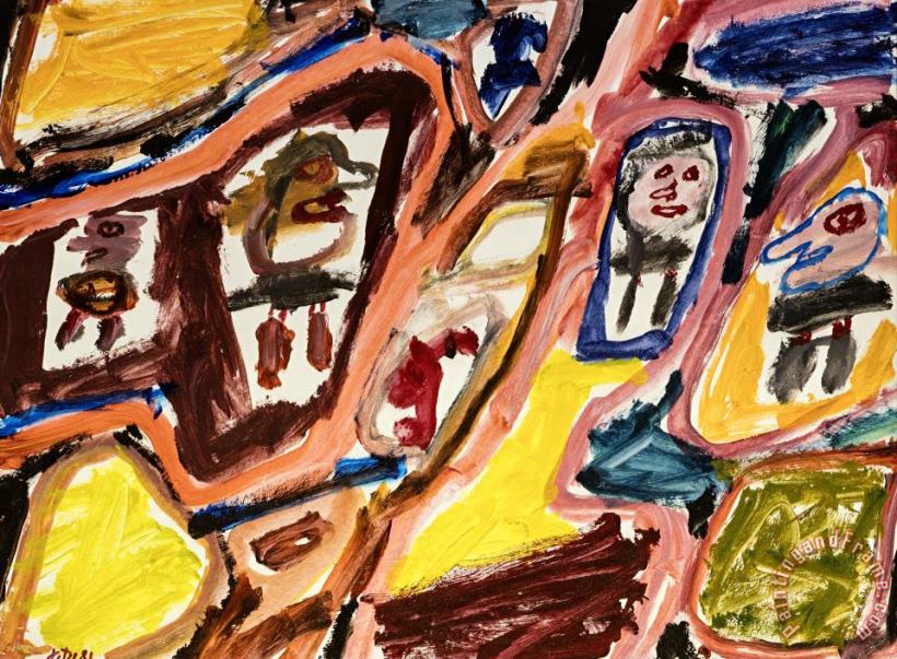 Jean Dubuffet Site Avec 4 Personnages Iii, 1981 Art Painting