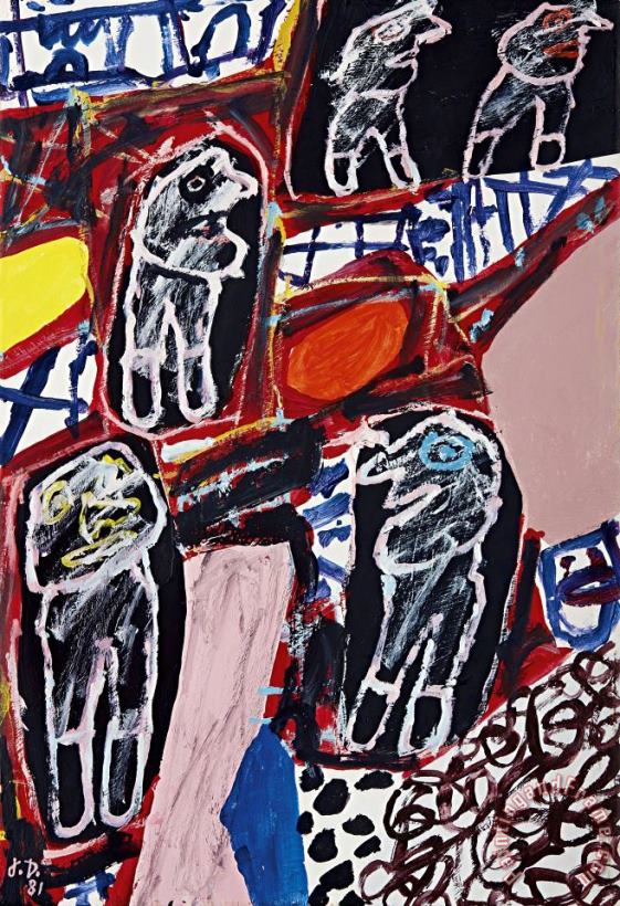 Jean Dubuffet Site Avec 5 Personnages, 1981 Art Painting