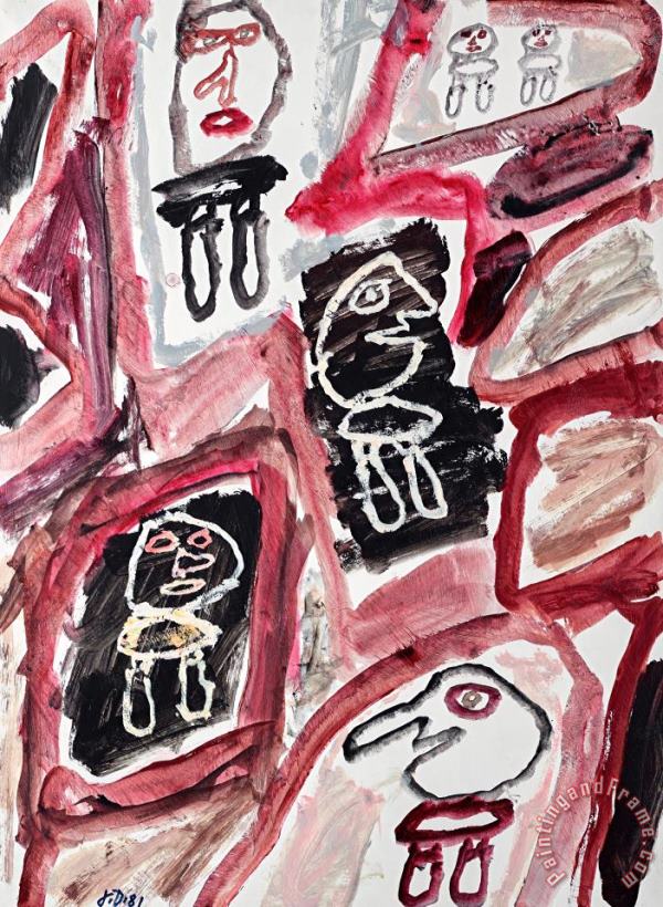 Jean Dubuffet Site Avec Six Personnages, 1981 Art Painting