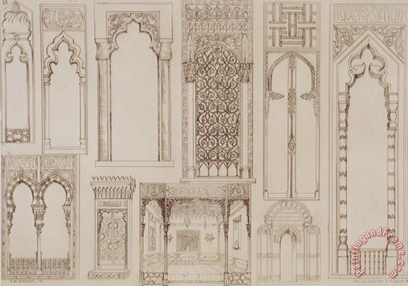 Islamic And Moorish Design For Shutters And Divans painting - Jean Francois Albanis de Beaumont Islamic And Moorish Design For Shutters And Divans Art Print