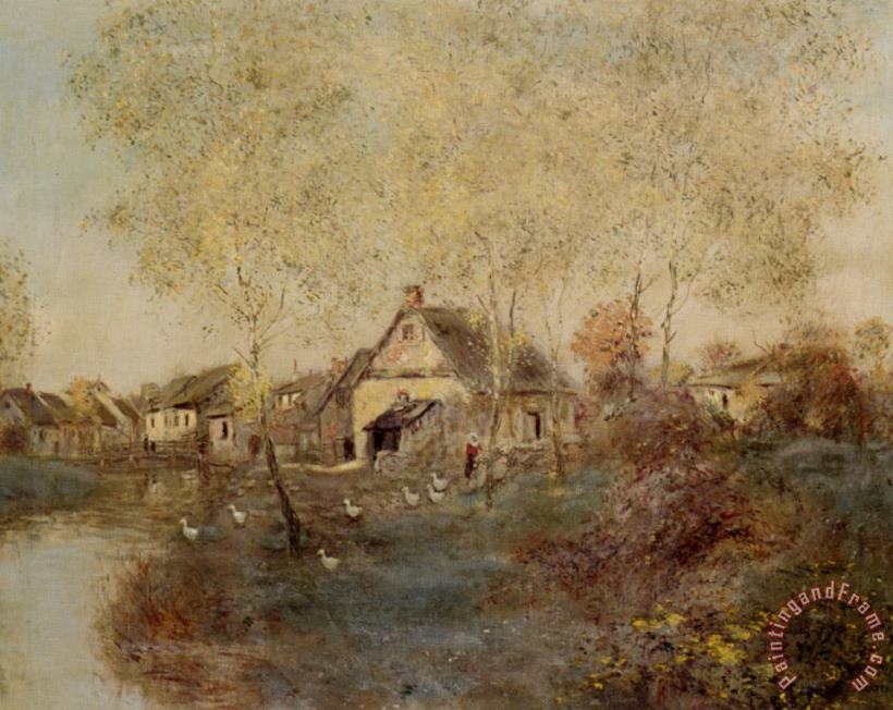 Jean Francois Raffaelli Feeding The Ducks Along The Canal Art Painting