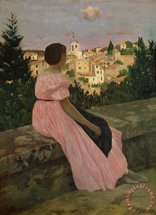 Jean Frederic Bazille The Pink Dress Art Print