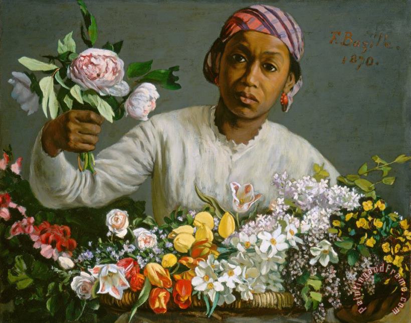 Young Woman With Peonies painting - Jean Frederic Bazille Young Woman With Peonies Art Print