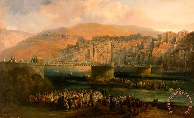 Jenaro Perez Villaamil View of City of Fraga And Its Hanging Bridge Art Painting