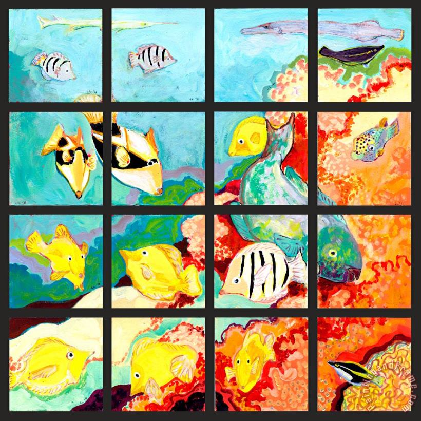 17 Fish painting - Jennifer Lommers 17 Fish Art Print
