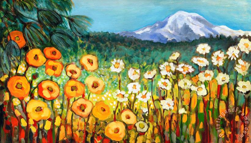 A Mountain View painting - Jennifer Lommers A Mountain View Art Print