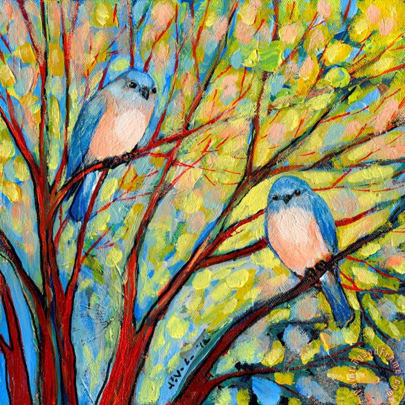 Two Bluebirds painting - Jennifer Lommers Two Bluebirds Art Print