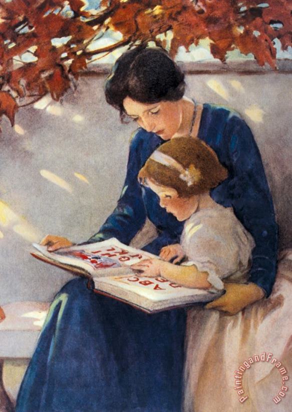 Mother Helps with The Abc's painting - Jessie Willcox Smith Mother Helps with The Abc's Art Print