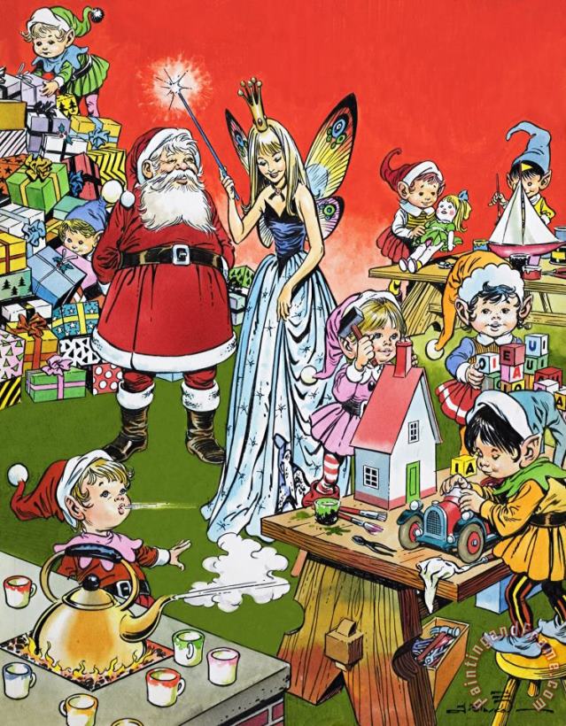 Santa Claus Toy Factory painting - Jesus Blasco Santa Claus Toy Factory Art Print