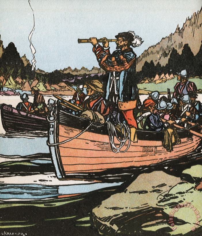 J.L. Kraemer French Explorer Jacques Cartier Sailing Down The St. Lawrence River Art Print