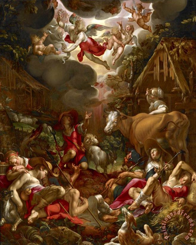 Annunciation to The Shepherds painting - Joachim Anthonisz Wtewael Annunciation to The Shepherds Art Print