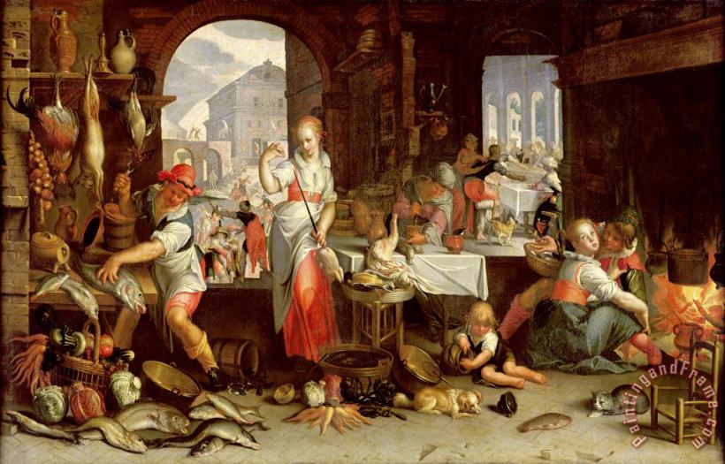 Kitchen Scene with The Parable of The Feast painting - Joachim Anthonisz Wtewael Kitchen Scene with The Parable of The Feast Art Print