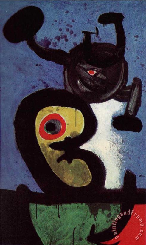 Joan Miro Character And Bird in The Night, 1967 Art Painting