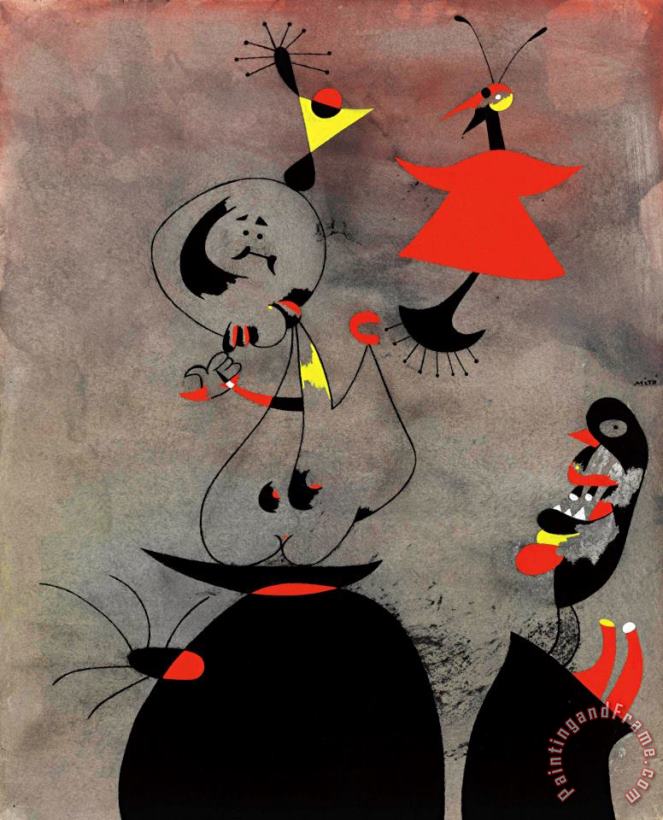 Joan Miro Dormeurs Reveilles Par Un Oiseau, 1939 Art Painting