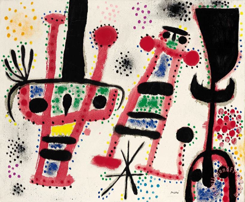L'etoile Se Leve, Les Oiseaux S'envolent, Les Personnages Dansent, 1954 painting - Joan Miro L'etoile Se Leve, Les Oiseaux S'envolent, Les Personnages Dansent, 1954 Art Print