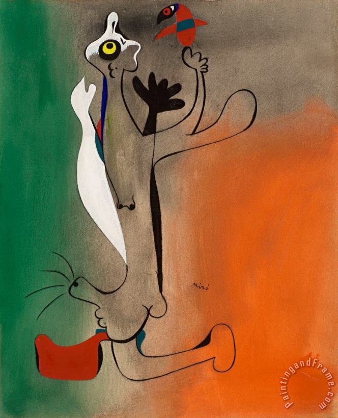 Joan Miro L'homme Et L'oiseau, 1935 Art Painting