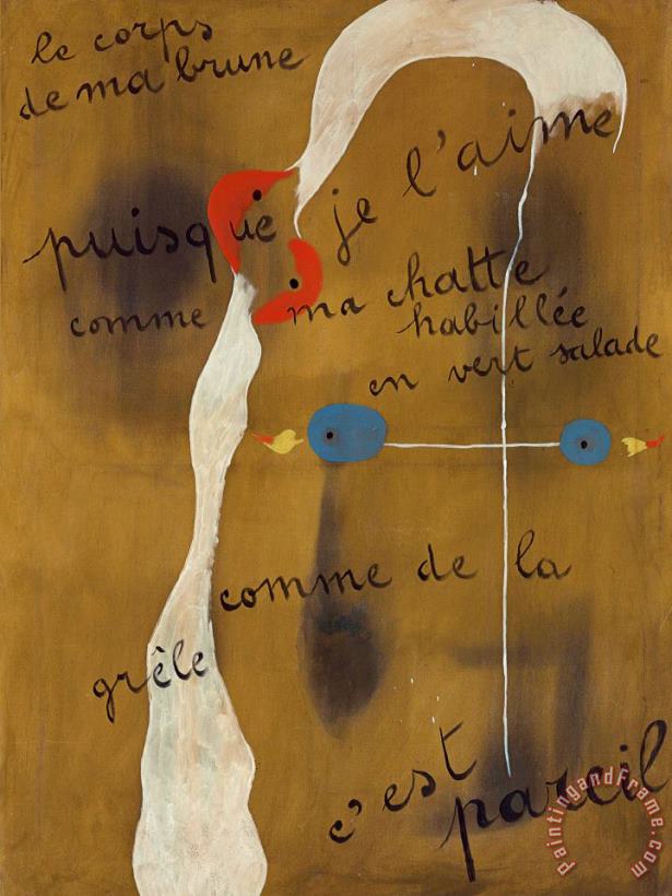 Painting Poem (le Corps De Ma Brune), 1925 painting - Joan Miro Painting Poem (le Corps De Ma Brune), 1925 Art Print