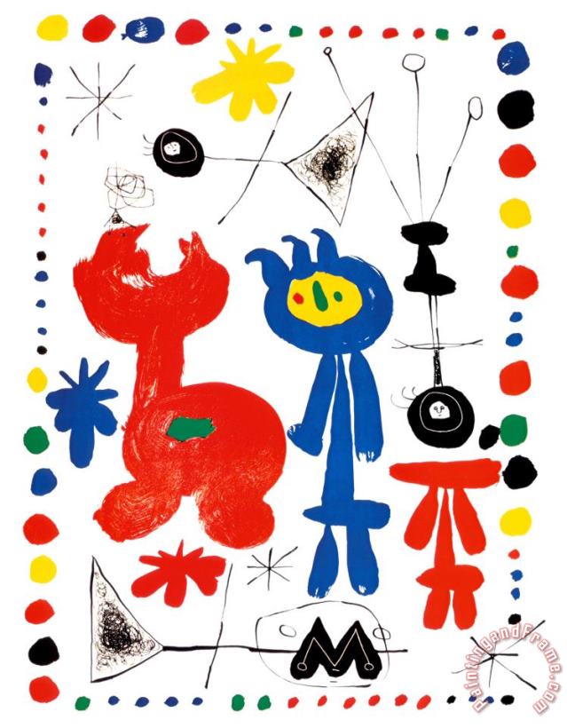 Joan Miro Personnage Et Oiseaux Art Print