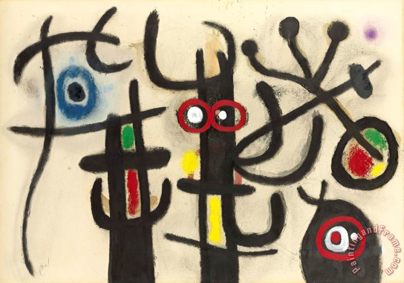 Joan Miro Personnages Et Oiseaux, 1963 Art Print