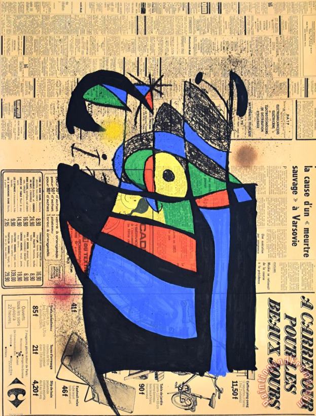 Joan Miro The Newspaper Le Journal, 1972 Art Painting