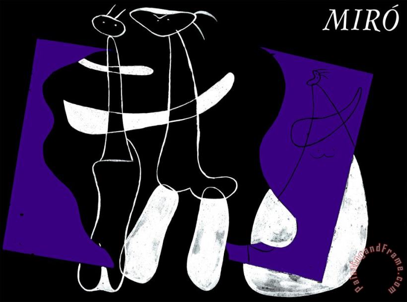 Trois Personnages Sur Fond painting - Joan Miro Trois Personnages Sur Fond Art Print