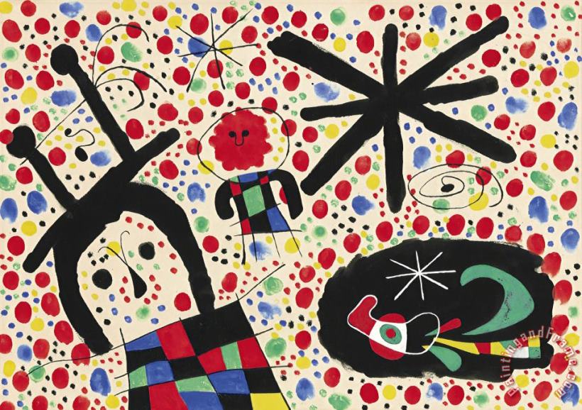 Untitled (personnages, Etoiles), 1953 painting - Joan Miro Untitled (personnages, Etoiles), 1953 Art Print