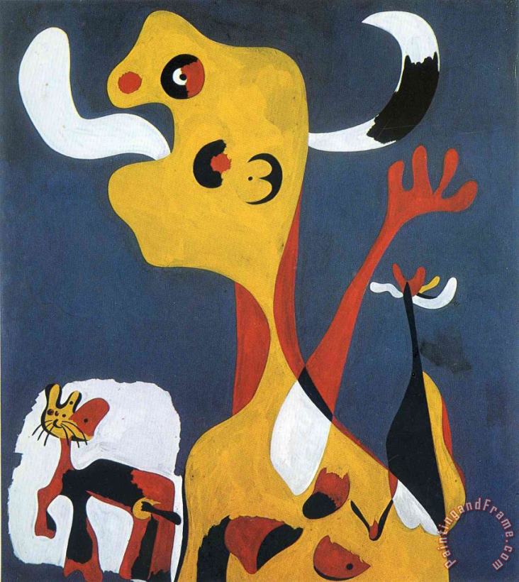 Joan Miro Woman And Dog in Front of The Moon, 1935 Art Painting