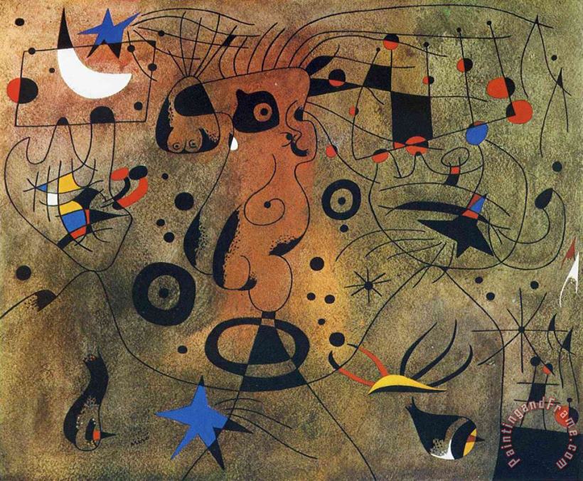 Woman with Blond Armpit Combing Her Hair by The Light of The Stars painting - Joan Miro Woman with Blond Armpit Combing Her Hair by The Light of The Stars Art Print