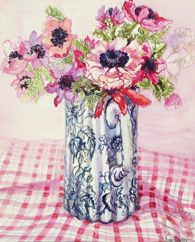 Anemones In A Victorian Flowered Jug painting - Joan Thewsey Anemones In A Victorian Flowered Jug Art Print
