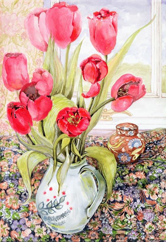 Tulips In A Rye Jug painting - Joan Thewsey Tulips In A Rye Jug Art Print