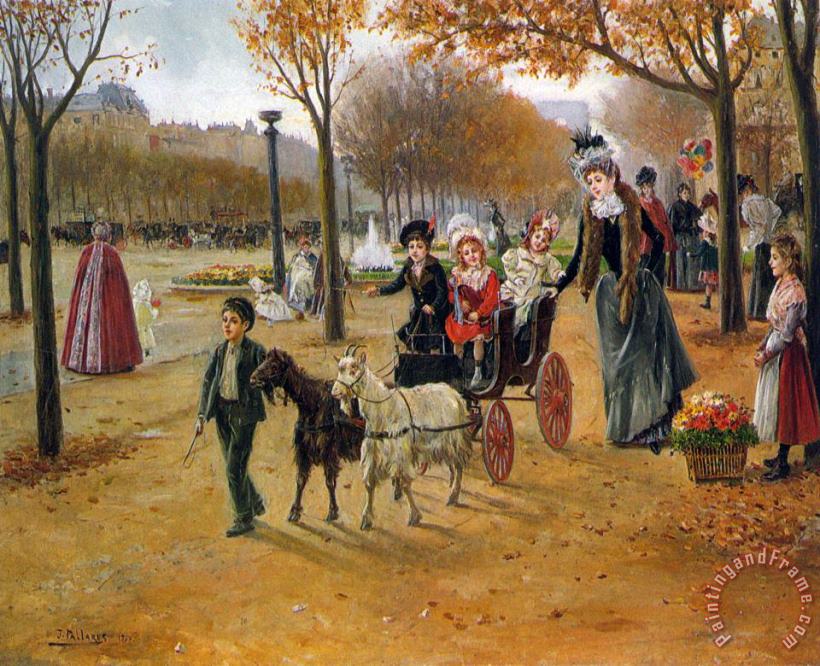 Joaquin Pallares Y Allustante La Promenade Au Champs Elysees Art Painting