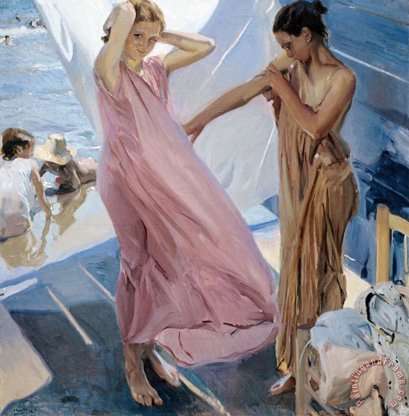 After Bathing, Valencia painting - Joaquin Sorolla y Bastida After Bathing, Valencia Art Print