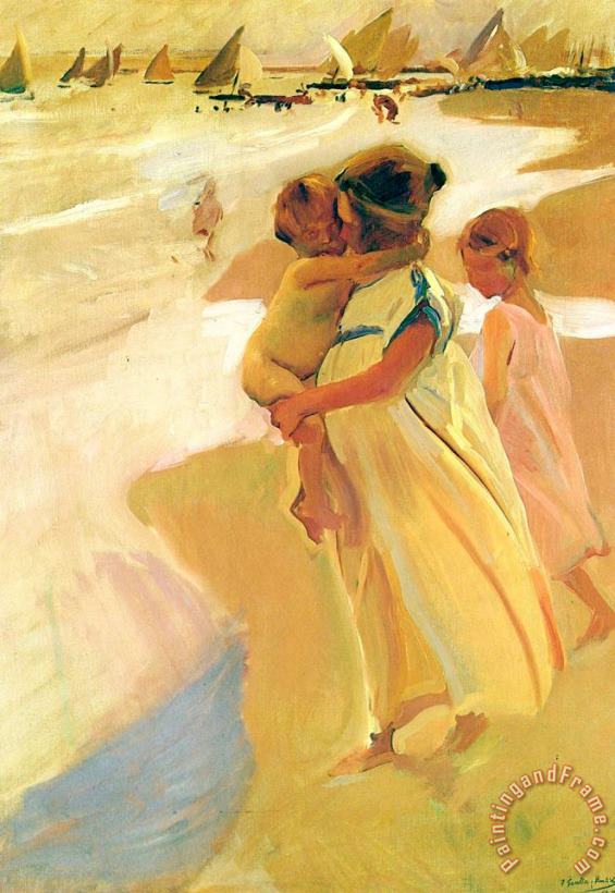Going for a Swim, Valencia painting - Joaquin Sorolla y Bastida Going for a Swim, Valencia Art Print
