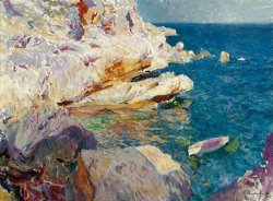 Joaquin Sorolla y Bastida Rocas De Javea Y El Bote Blanco