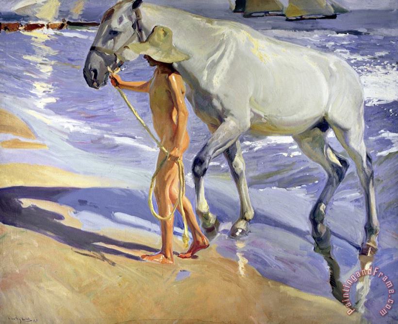 Washing the Horse painting - Joaquin Sorolla y Bastida Washing the Horse Art Print