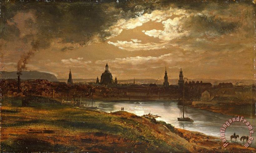 Dresden by Moonlight painting - Johan Christian Dahl Dresden by Moonlight Art Print