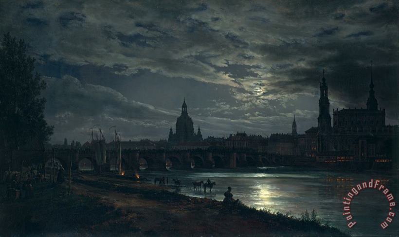 Johan Christian Dahl View of Dresden by Moonlight Art Painting