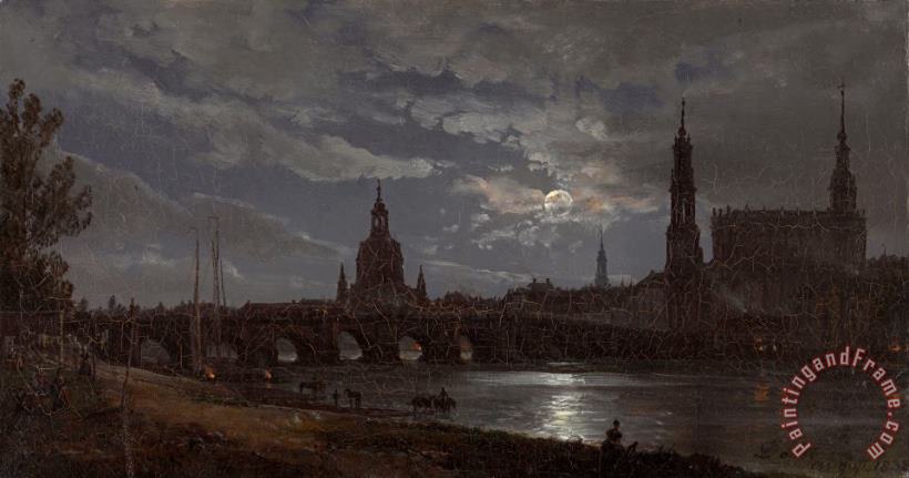 View of Dresden by Moonlight 2 painting - Johan Christian Dahl View of Dresden by Moonlight 2 Art Print
