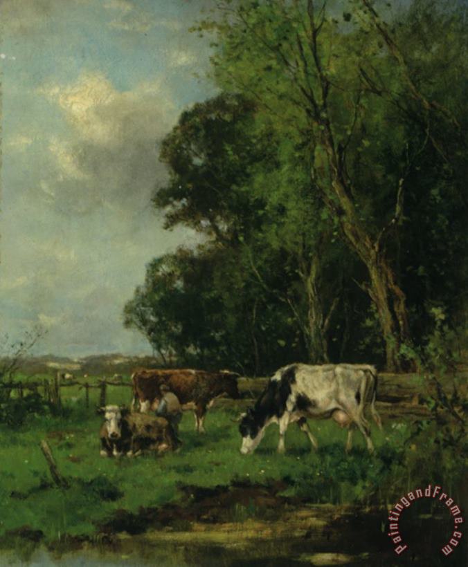Johan Frederik Cornelis Scherrewitz Cattle by a Stream Art Print