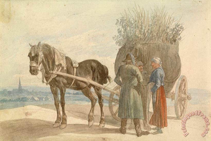 Johann Adam Klein  Austrian Peasants with a Horse And Cart, with Vienna in The Distance Art Print