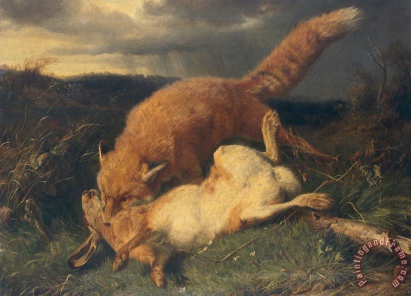Johann Baptist Hofner Fox and Hare Art Painting