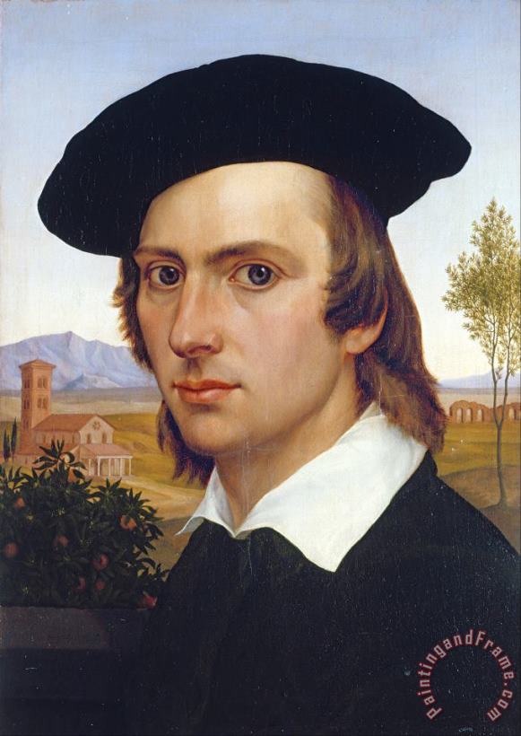 Johann David Passavant Self Portrait with Beret Before a Roman Landscape Art Print