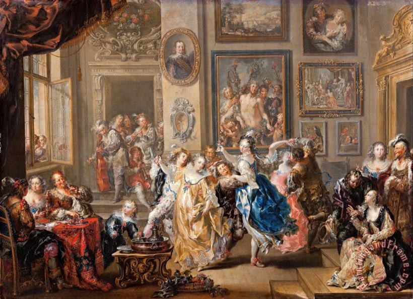 Johann Georg Platzer Dancing Scene with Palace Interior Art Print